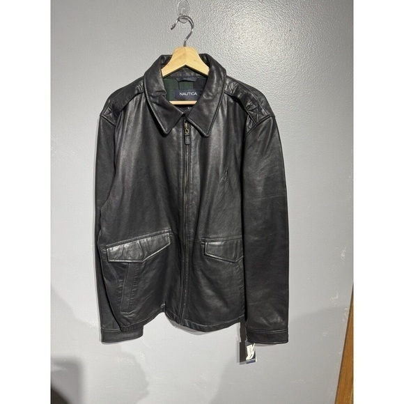 MENS Nautica Black Genuine Leather JacketNWT 100% COTTONVINTAGE